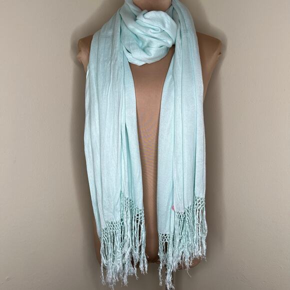 Theodora & Callum Scarf 28x76 Fringe Viscose Knit Blue Rectangle Shawl Minimal - Picture 1 of 11